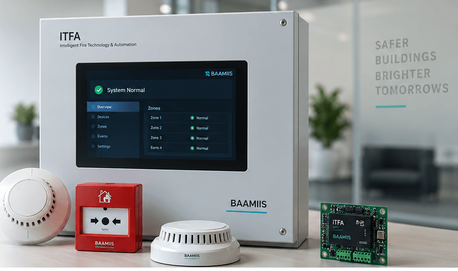 ITFA fire panel, call point, smoke detectors and control PCB